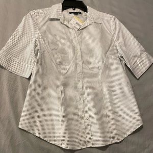 SIMPLY SYTLED black polka-dot on white button up blouse